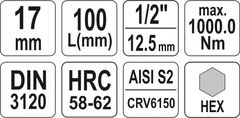 YATO Nadstavec predĺžený 1/2" bit Imbus H17