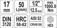 YATO Nadstavec 1/2" bit Imbus H17