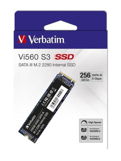 VERBATIM SSD 256GB M.2 2280 SATA III Vi560 S3 interný disk, Solid State Drive