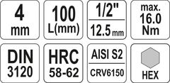 YATO Nadstavec predĺžený 1/2" bit Imbus H4