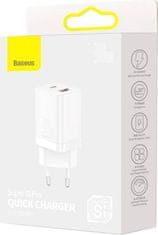 Noname Baseus Travel Charger Super Si Pro mini Fast Charger, C+U, PD 3.0, QC 3.0 30W EU White (CCSUPP-E02)