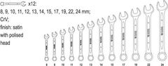 YATO Sada kľúčov očkoplochých 12ks 8-24 mm