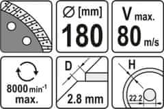 YATO Kotúč diamantový 180 x 22,2 x 2,8 mm turbo