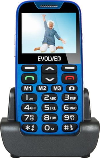 Evolveo EasyPhone XD, mobilní telefon pro seniory s nabíjecím stojánkem (modrá barva)