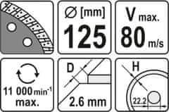 YATO Kotúč diamantový 125 x 22,2 x 2,6 mm turbo