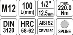 YATO Nadstavec predĺžený 1/2" bit viaczubý M12