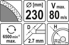 YATO Kotúč diamantový 230 x 22,2 x 2,7 mm hladký