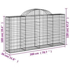 Vidaxl Oblúkové gabiónové koše 6ks 200x30x100/120cm pozinkované železo