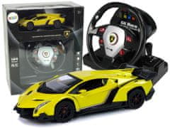 Lean-toys Diaľkovo ovládané Lamborghini Veneno žlté 2.4G diaľkové ovládanie volantu zvukové svetlá
