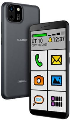 Aligator S5550 Duo SENIOR, dostupný smartphone inteligentný telefón pre seniorov pre zrakovo postihnutých zjednodušené ovládanie špeciálne užívateľské prostredie LTE pripojenie dostupný, elegantný, veľký displej, 4G LTE, Android 11 Go odomykanie tvárou LED svietidlo fotoaparát SOS locator SOS tlačidlo privolanie pomocou veľkej ikony Big Launcher dotykový telefón pre seniorov