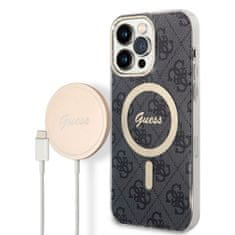 Guess  4G MagSafe kompatibilný zadný kryt + bezdrôtová nabíjačka pre iPhone 14 Pro Max Black