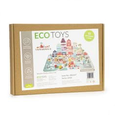 EcoToys Drevené kocky MESTOČKO 121 ks + podložka