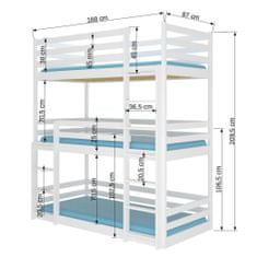 nabbi Drevená trojposchodová posteľ s matracmi Tarevo 80x180 cm - biela