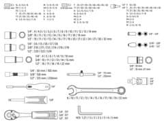 NEO Tools Gola sada 216 kusov, 1/2", 3/8", 1/4"CrV