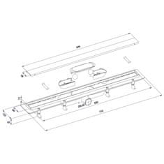 POLYSAN Flise podlahový žľab s roštom z nerezové oceli na dlaždice, l-710, dn50 (73671)