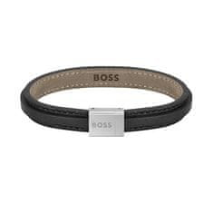 Hugo Boss Čierny kožený náramok pre mužov Grover 1580328 (Dĺžka 18 cm)