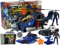 Lean-toys Policajná helikoptéra Súprava Auto Policajný čln Zvukové zbrane