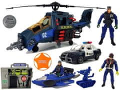 Lean-toys Policajná helikoptéra Súprava Auto Policajný čln Zvukové zbrane