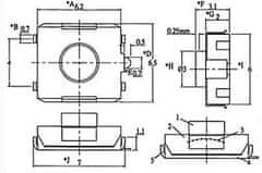 HADEX Mikrospínač SMD 6,5x6,5mm v = 2,5mm