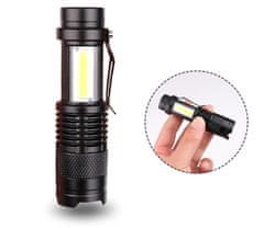 TMN Mini taktická nabíjateľná ZOOM baterka duo XPE+COB LED s klipom