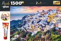 Trefl Sada 2v1 puzzle Nádherný ostrov Santorini, Grécko 1500 dielikov s lepidlom
