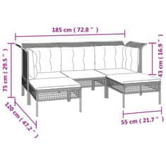 Vidaxl 6-dielna záhradná sedacia súprava s podložkami polyratan sivá