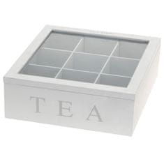 Excellent Houseware Drevená Krabička Na Čaj Tea Box 9 Priehradiek Štvorec White