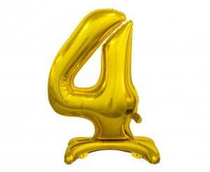 GoDan Fóliový balón so stojanom číslo 4 - zlatá - 74 cm