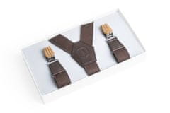 BeWooden Kožené traky Dolor Suspenders s drevenými detailmi hnedé