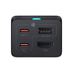 BASEUS GaN5 Pre rýchlonabíjací stolný adaptér 2x USB-C + USB-A + HDMI 67W 1,5 m kábel CCGP110201, čierna