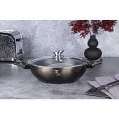 Berlingerhaus Wok panvica s pokrievkou s mramorovým povrchom 30 cm Shiny Black Edition BH-7115