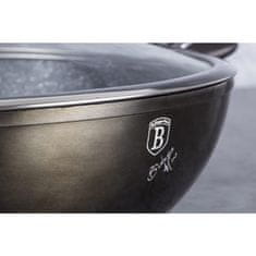 Berlingerhaus Panvica WOK s pokrievkou s mramorovým povrchom 30 cm Shiny Black Edition