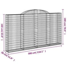 Vidaxl Oblúkové gabiónové koše 5ks 300x30x160/180cm pozinkované železo