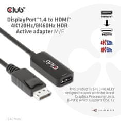 Club 3D Adaptér aktívny DisplayPort 1.4 na HDMI 4K 120Hz/8K 60Hz HDR (M/F), čierna (CAC-1088) - zánovné