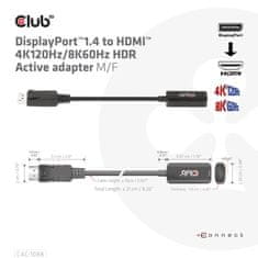 Club 3D Adaptér aktívny DisplayPort 1.4 na HDMI 4K 120Hz/8K 60Hz HDR (M/F), čierna (CAC-1088) - zánovné