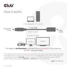 Club 3D Adaptér aktívny DisplayPort 1.4 na HDMI 4K 120Hz/8K 60Hz HDR (M/F), čierna (CAC-1088) - zánovné