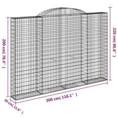 Vidaxl Oblúkové gabionové koše 3ks 300x30x200/220cm pozinkované železo