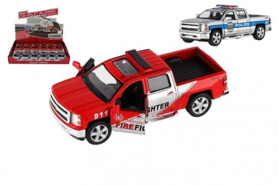 Kinsmart Auto Chevrolet 2014 Silverado Polícia/Hasič kov/plast 13cm na spätné nat. 2 farby 12ks box