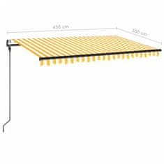 Vidaxl Automatická markíza, LED a senzor vetra 450x300 cm, žltá/biela