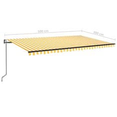 Vidaxl Automatická markíza, LED a senzor vetra 500x300 cm, žltá/biela