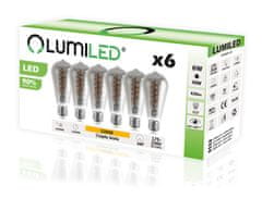 LUMILED 6x LED žiarovka E27 SMOKY ST64 6W = 50W 420lm 2200K Teplá biela 360°