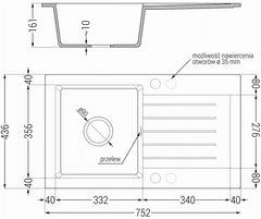 Mexen Pablo, 1-komorový granitový drez 752x436x161 mm a drezová batéria Flora, šedá, 6510-71-670401-07