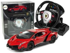 Lean-toys Diaľkovo ovládané Lamborghini Veneno Red 2.4 G Pilot Volantové zvukové svetlá 1:24