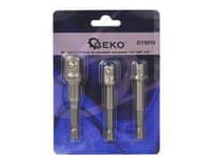 GEKO Sada adaptéra z Hex 1/4" na štvorhran 1/4", 3/8", 1/2"