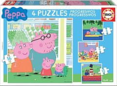 Puzzle Prasátko Pepina 4v1 - (6,9,12,16 dílků)