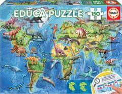 Puzzle Mapa světa s dinosaury - 150 dílků