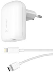 Belkin 30 W USB-C Power Delivery PPS nástenná nabíjačka + 1 m USB-C na lightning kábel, biela, WCA005vf1MWH-B5