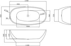 Mexen ERIS vaňa voľne stojaca 170x85x58 biela, 53441708500 - MEXEN