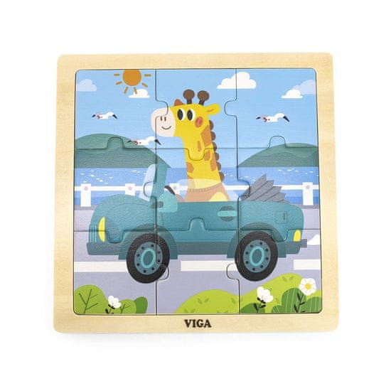 Viga Drevené puzzle pre najmenších Viga 9 ks Auto