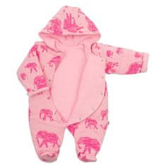 BABY SERVICE Zateplená dojčenská kombinéza s kapucňou Baby Service Slony ružová 68 (4-6m)